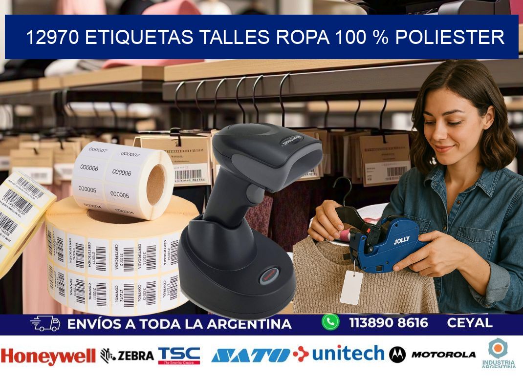 12970 ETIQUETAS TALLES ROPA 100 % POLIESTER