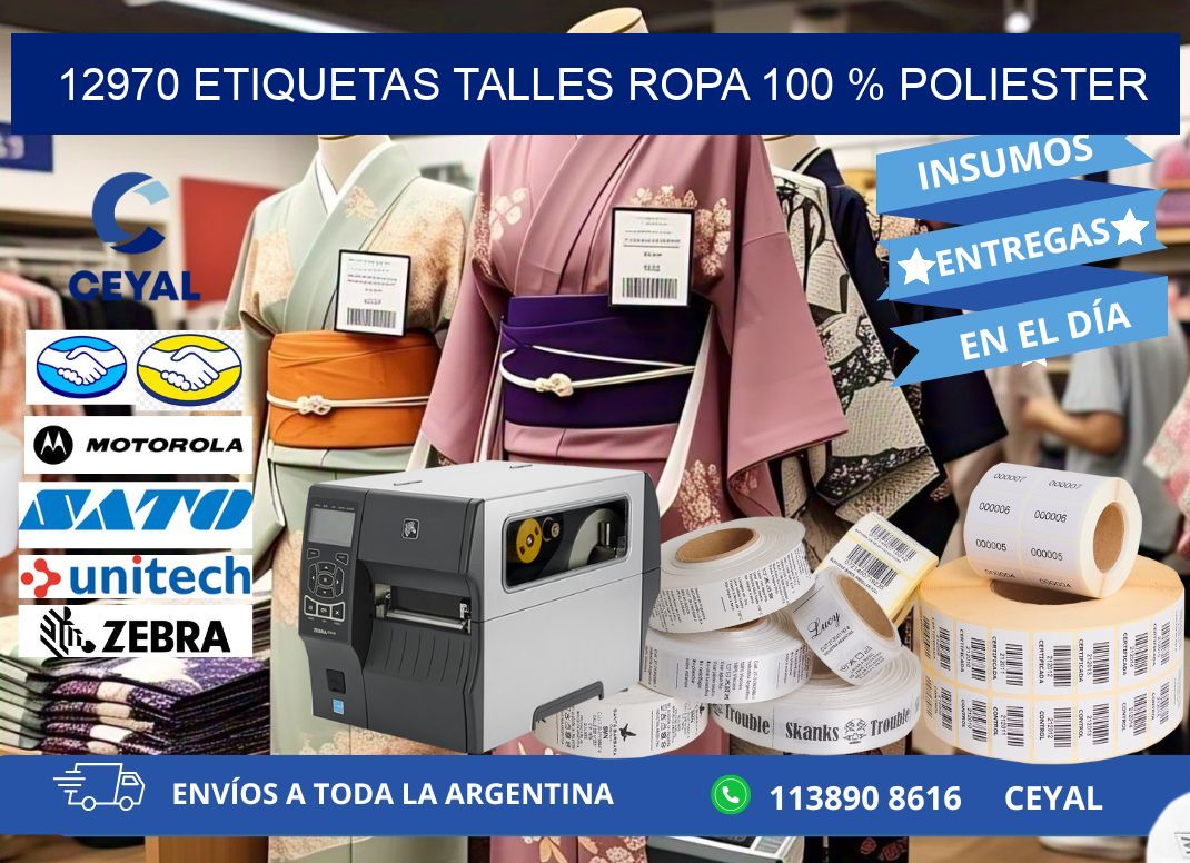 12970 ETIQUETAS TALLES ROPA 100 % POLIESTER