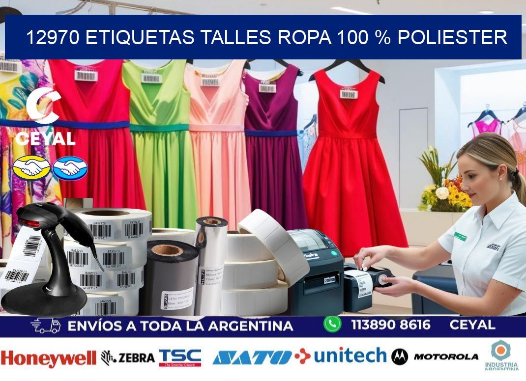 12970 ETIQUETAS TALLES ROPA 100 % POLIESTER