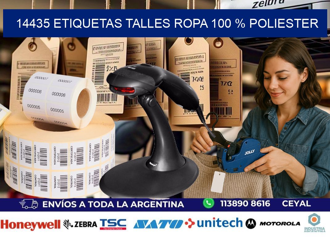 14435 ETIQUETAS TALLES ROPA 100 % POLIESTER