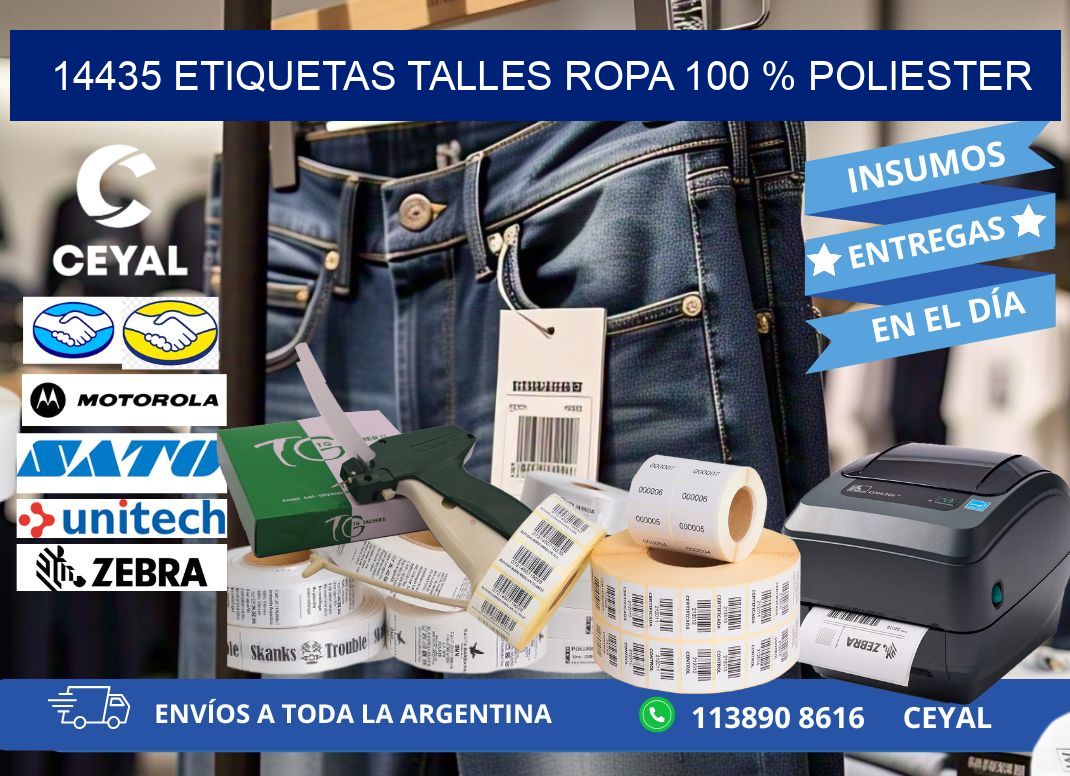 14435 ETIQUETAS TALLES ROPA 100 % POLIESTER