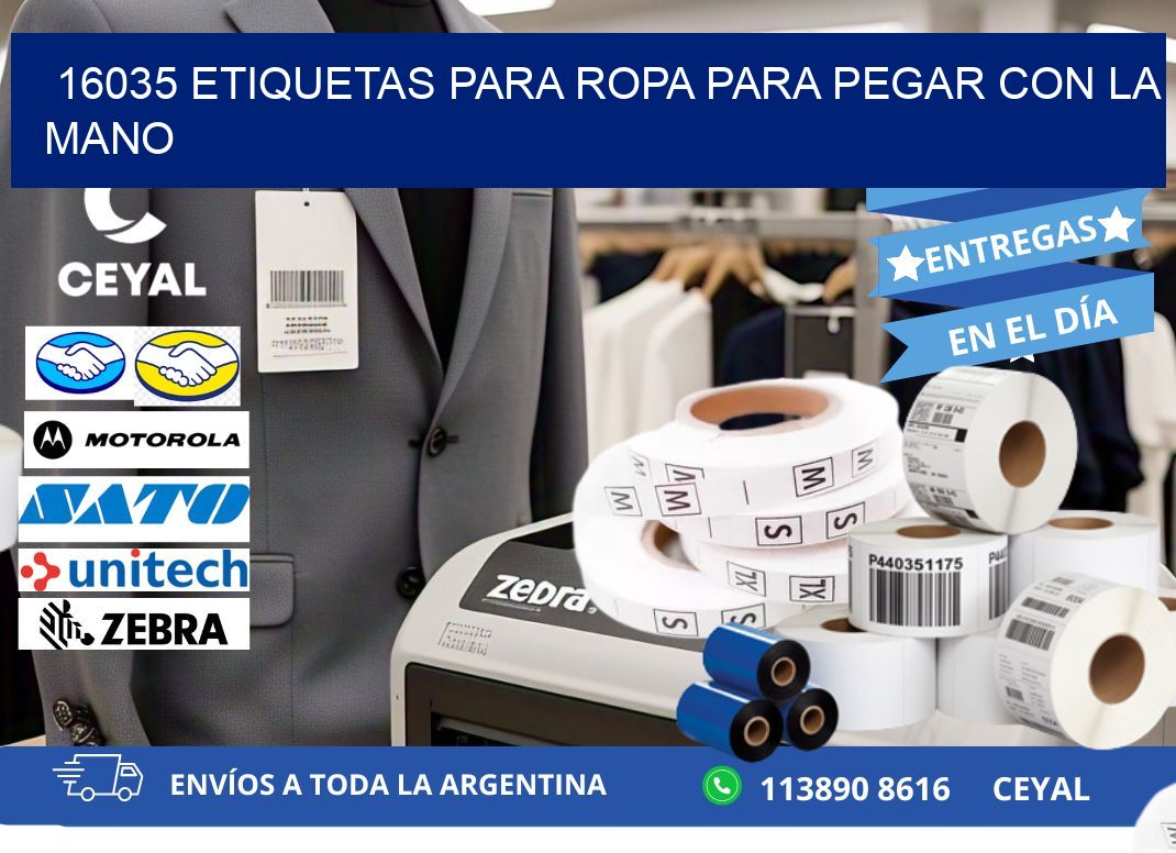16035 Etiquetas para ropa para pegar con la mano