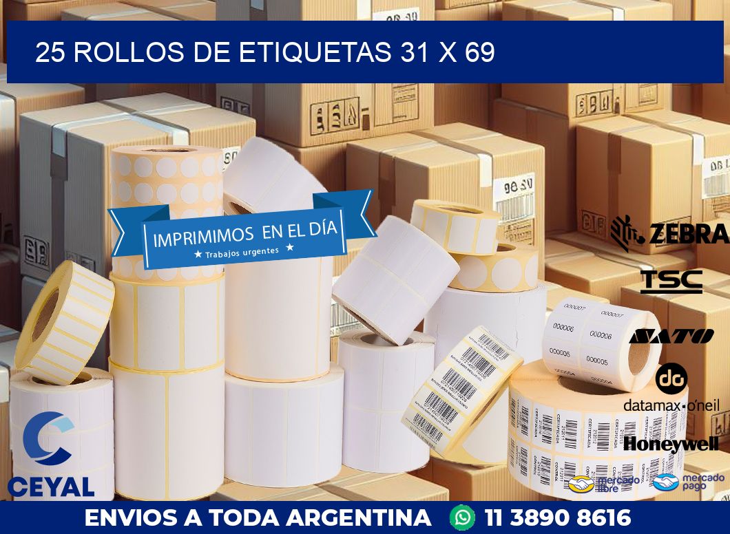 25 ROLLOS DE ETIQUETAS 31 x 69