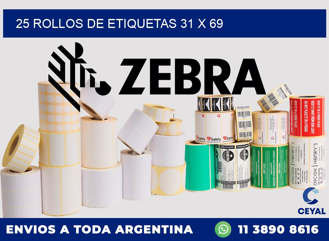 25 ROLLOS DE ETIQUETAS 31 x 69