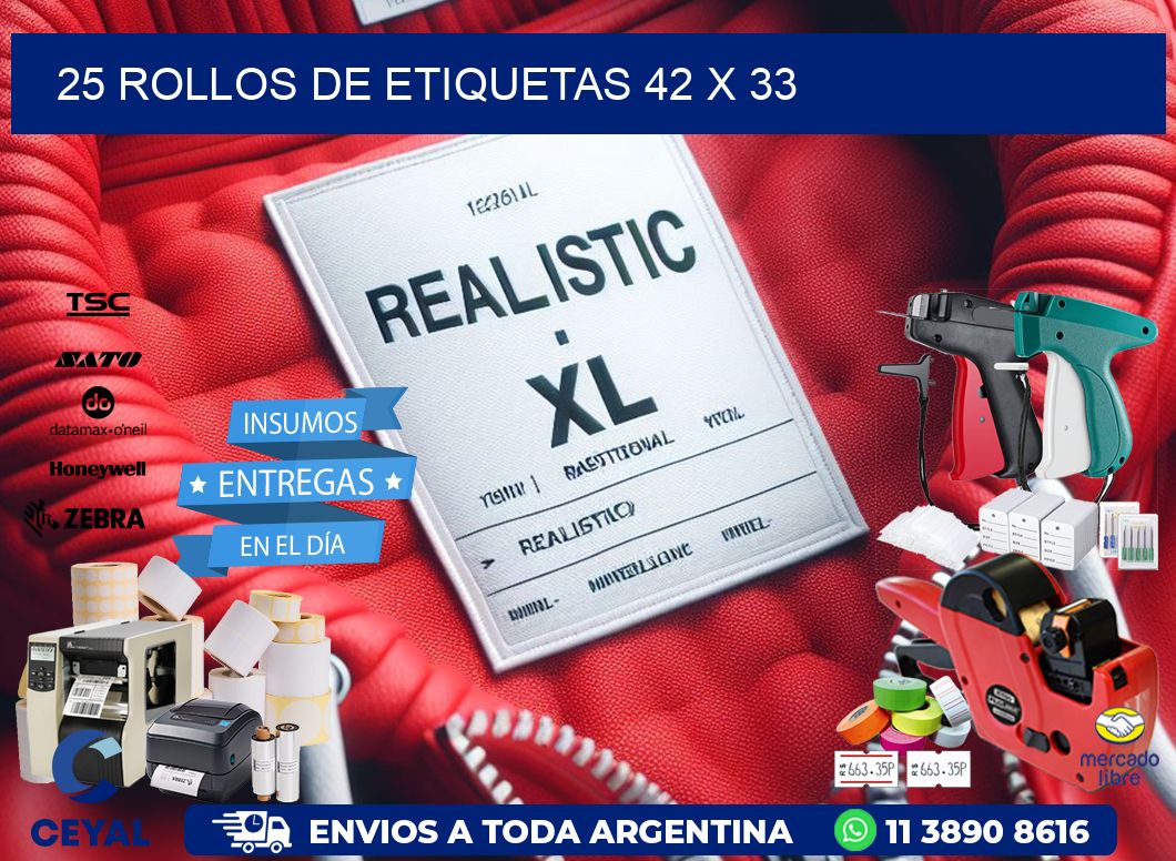 25 ROLLOS DE ETIQUETAS 42 x 33