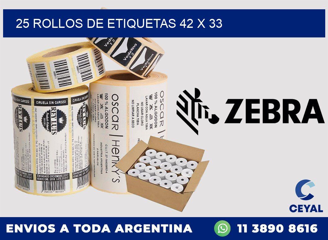 25 ROLLOS DE ETIQUETAS 42 x 33