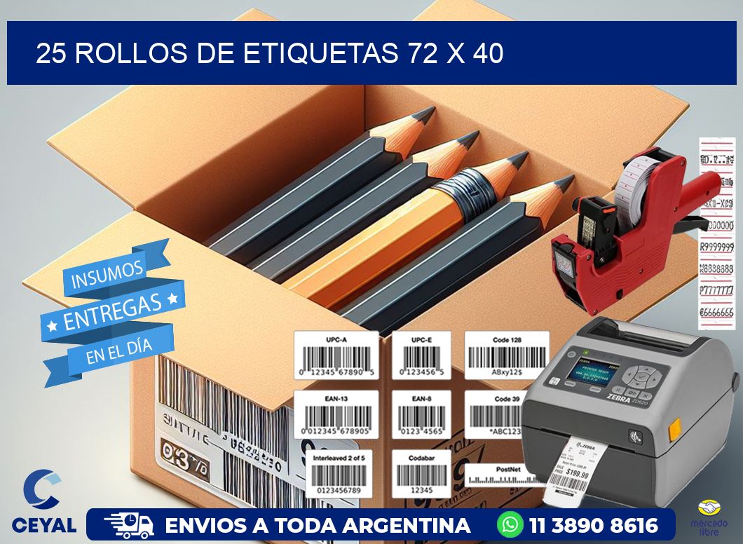 25 ROLLOS DE ETIQUETAS 72 x 40