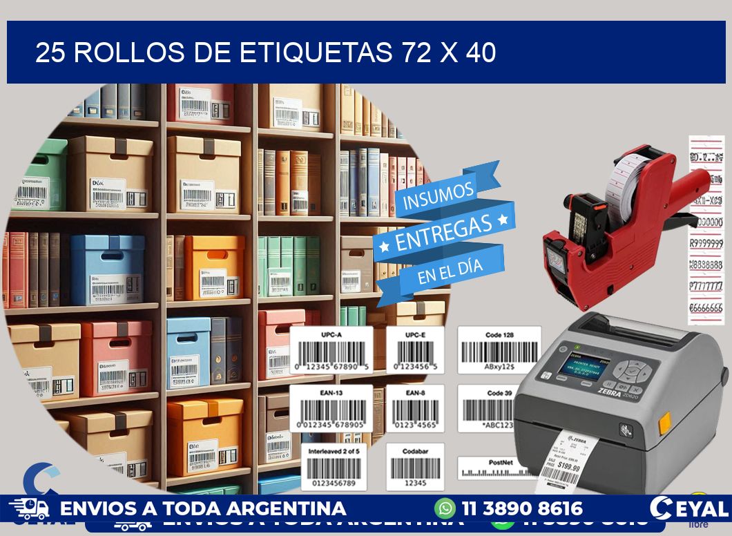 25 ROLLOS DE ETIQUETAS 72 x 40