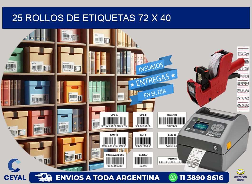 25 ROLLOS DE ETIQUETAS 72 x 40