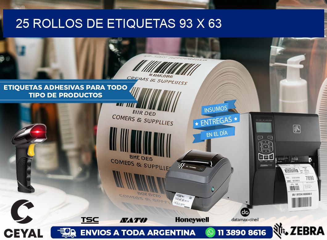 25 ROLLOS DE ETIQUETAS 93 x 63