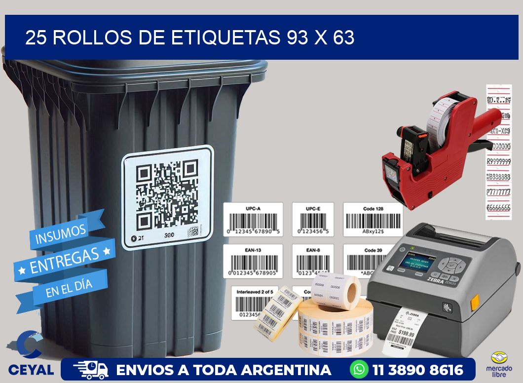 25 ROLLOS DE ETIQUETAS 93 x 63