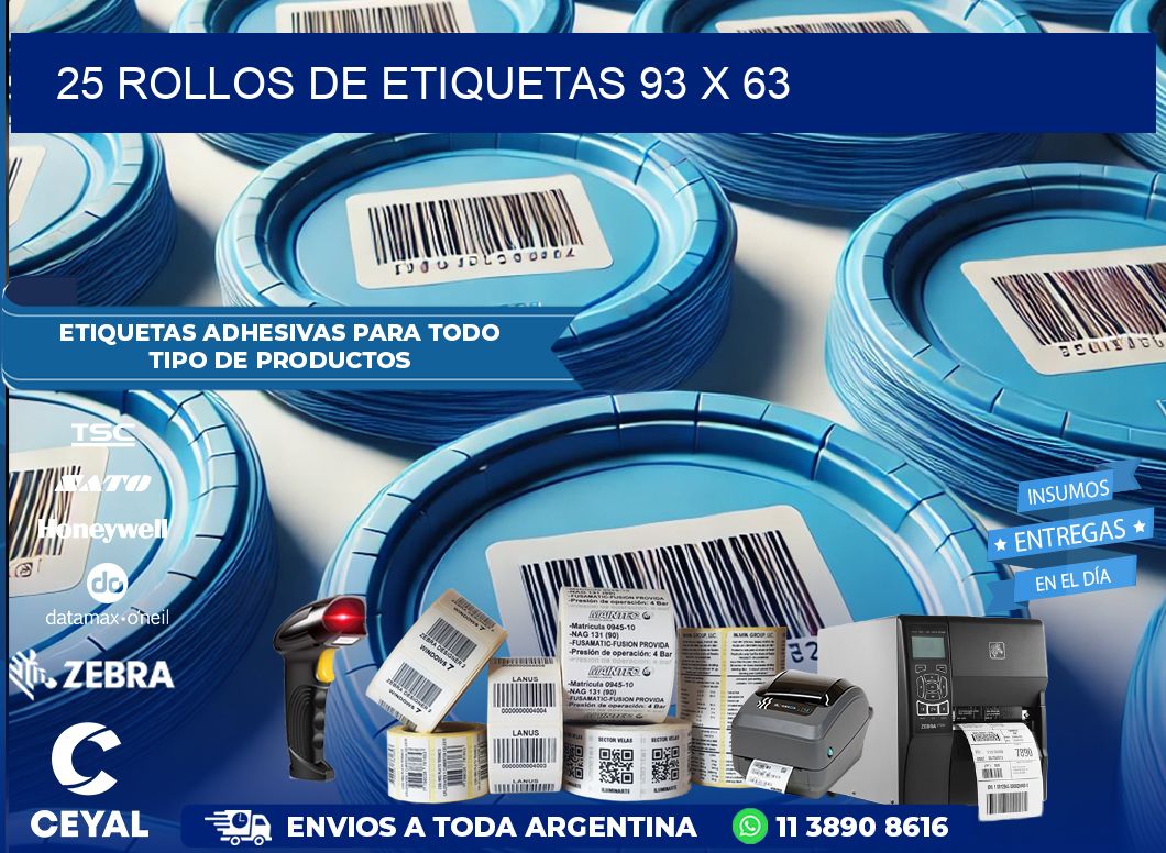 25 ROLLOS DE ETIQUETAS 93 x 63