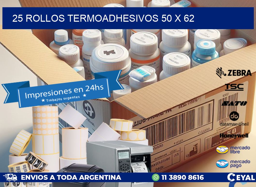 25 ROLLOS TERMOADHESIVOS 50 x 62