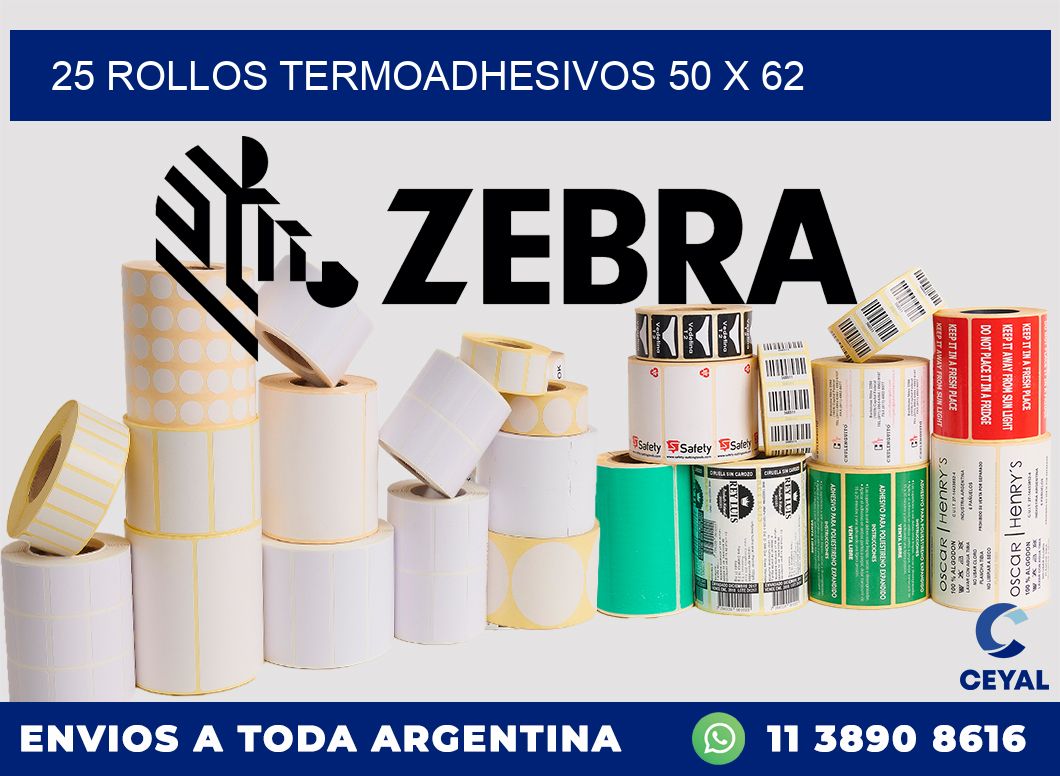 25 ROLLOS TERMOADHESIVOS 50 x 62