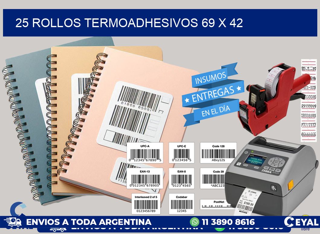 25 ROLLOS TERMOADHESIVOS 69 x 42