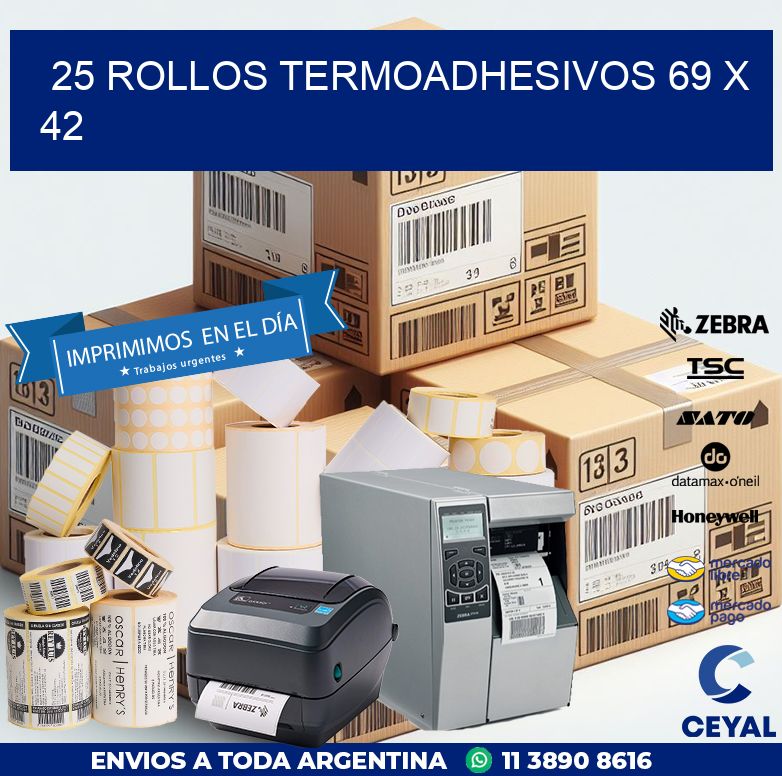 25 ROLLOS TERMOADHESIVOS 69 x 42