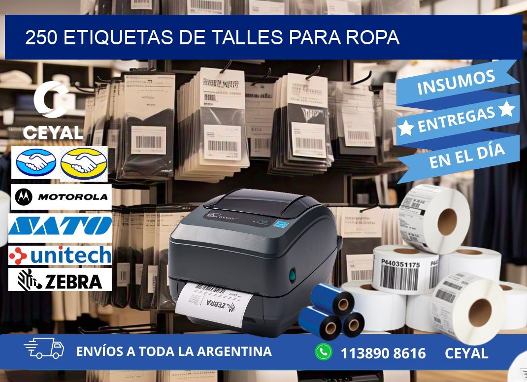 250 etiquetas de talles para ropa