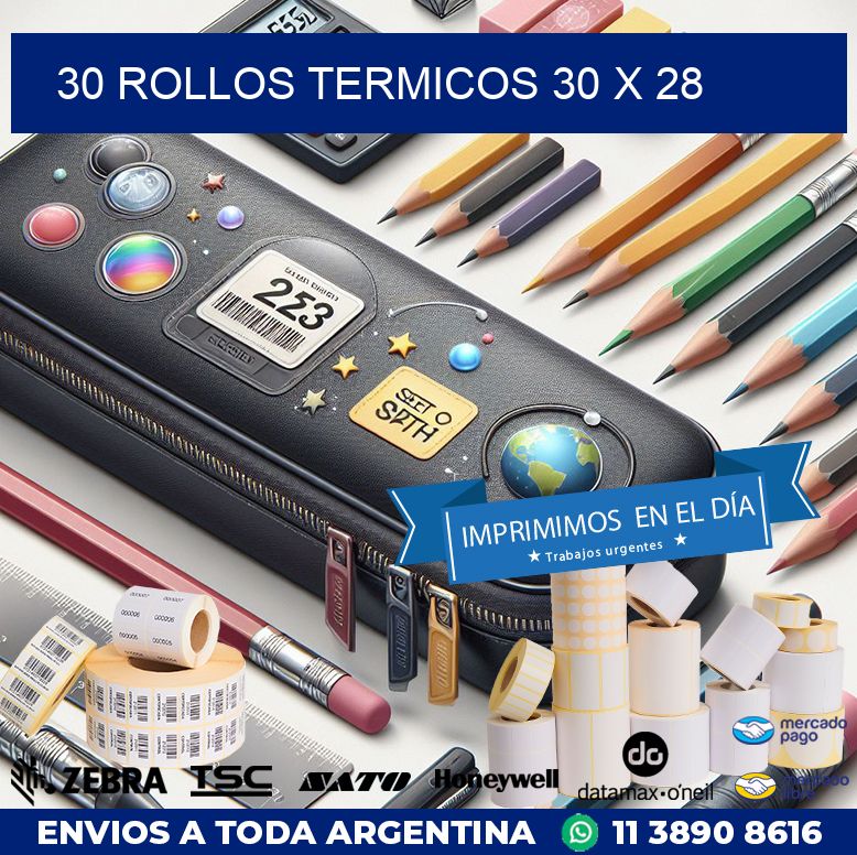 30 ROLLOS TERMICOS 30 x 28