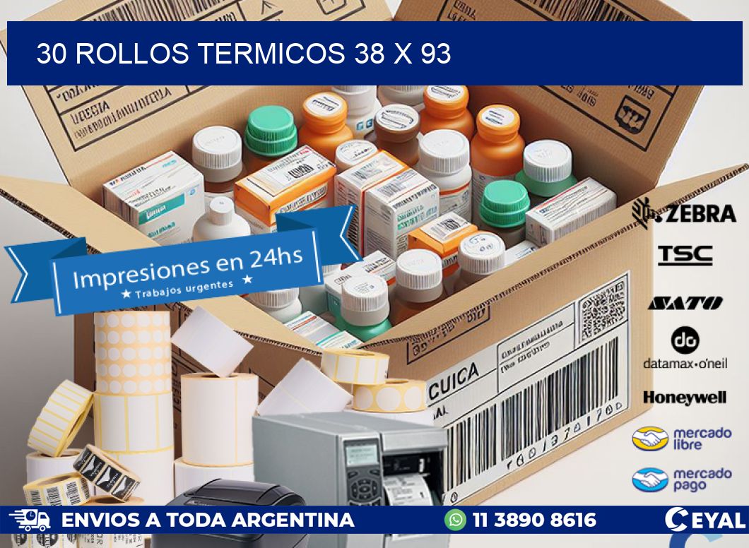 30 ROLLOS TERMICOS 38 x 93