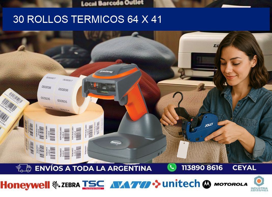 30 ROLLOS TERMICOS 64 x 41