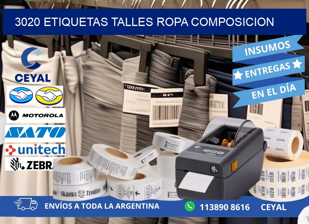3020 ETIQUETAS TALLES ROPA COMPOSICION