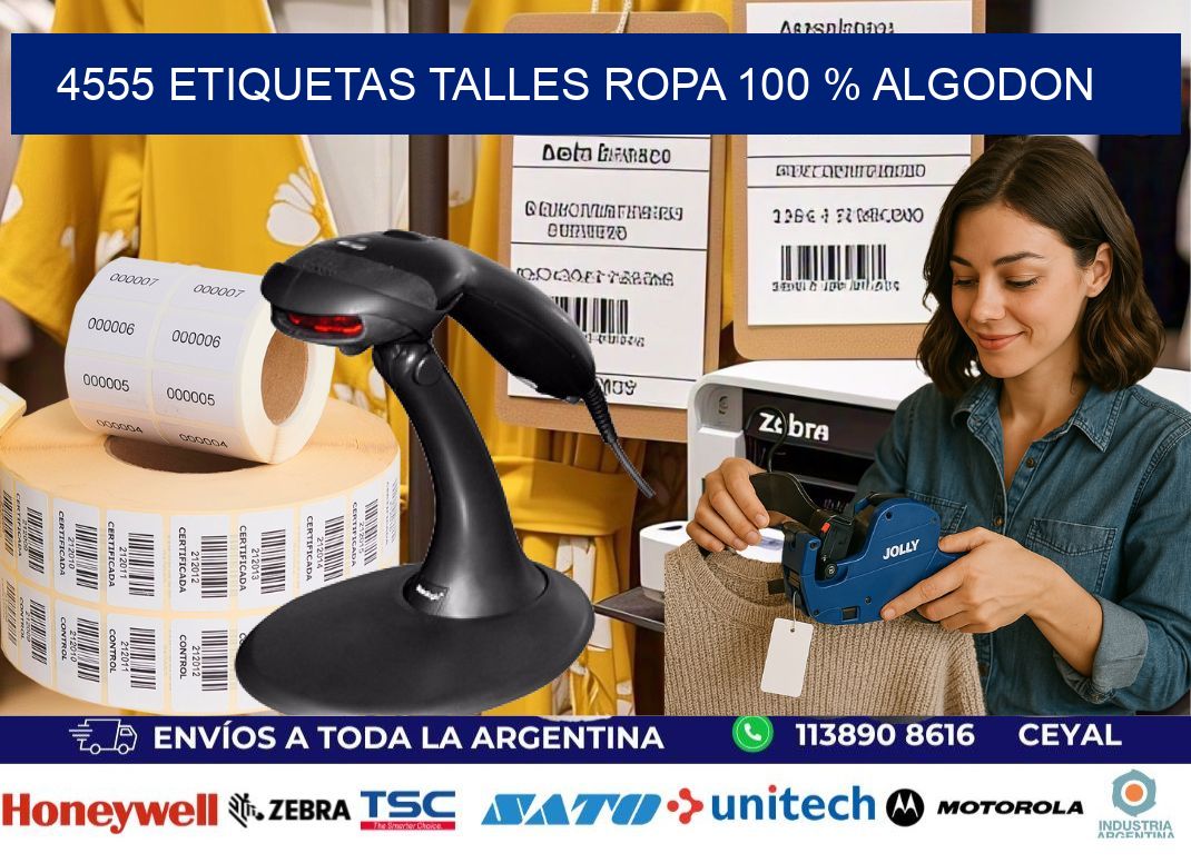 4555 ETIQUETAS TALLES ROPA 100 % ALGODON