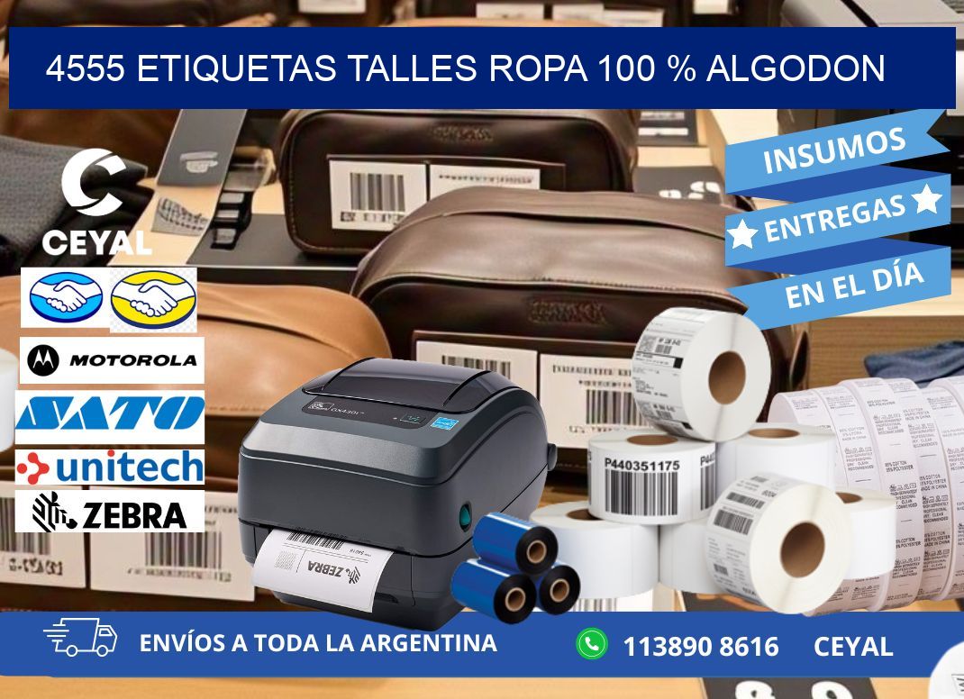 4555 ETIQUETAS TALLES ROPA 100 % ALGODON