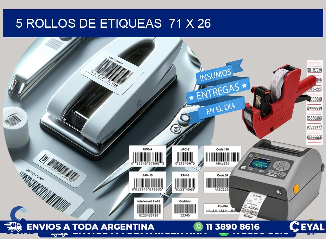 5 ROLLOS DE ETIQUEAS  71 x 26
