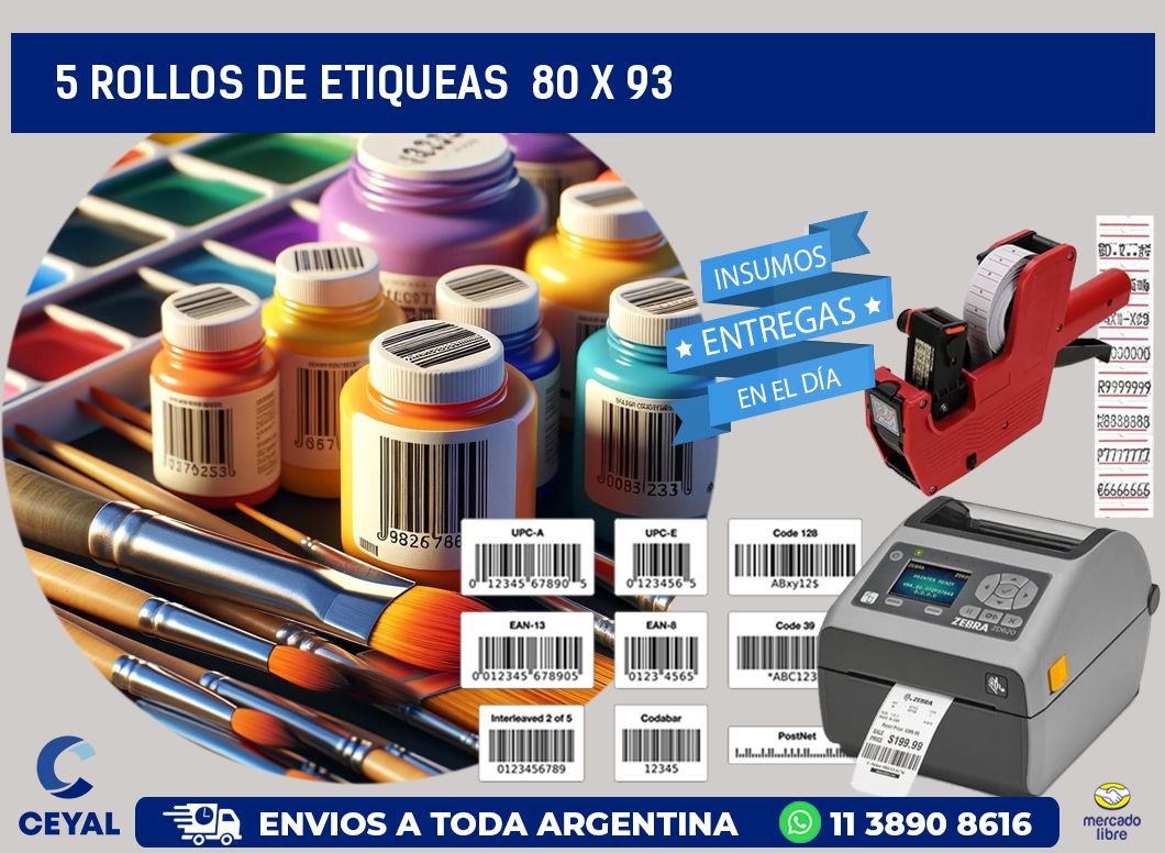 5 ROLLOS DE ETIQUEAS  80 x 93