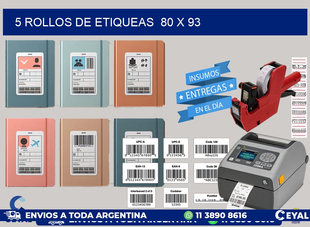 5 ROLLOS DE ETIQUEAS  80 x 93