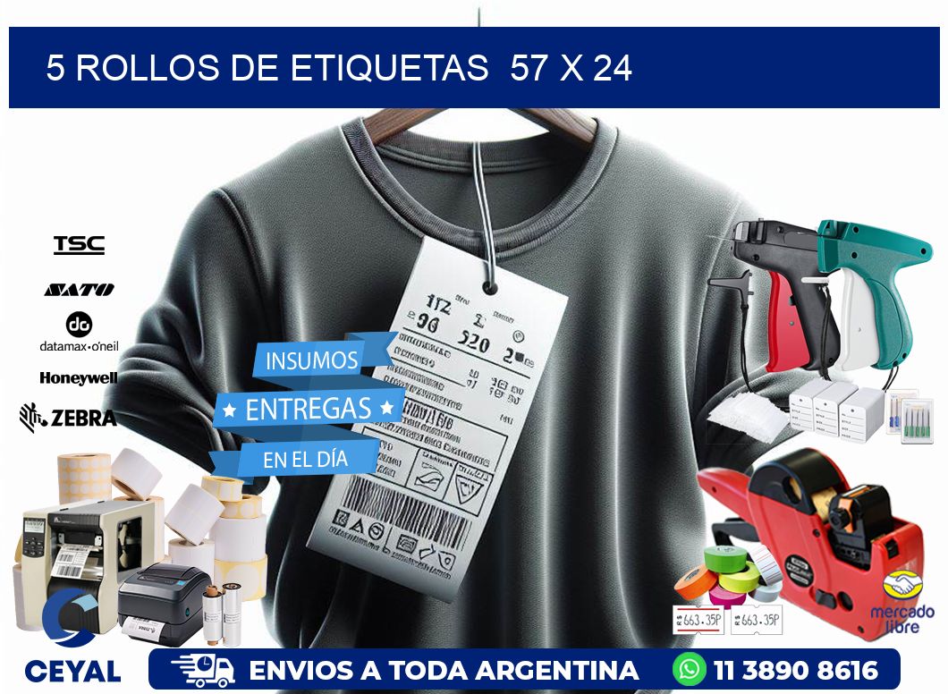 5 ROLLOS DE ETIQUETAS 57 x 24