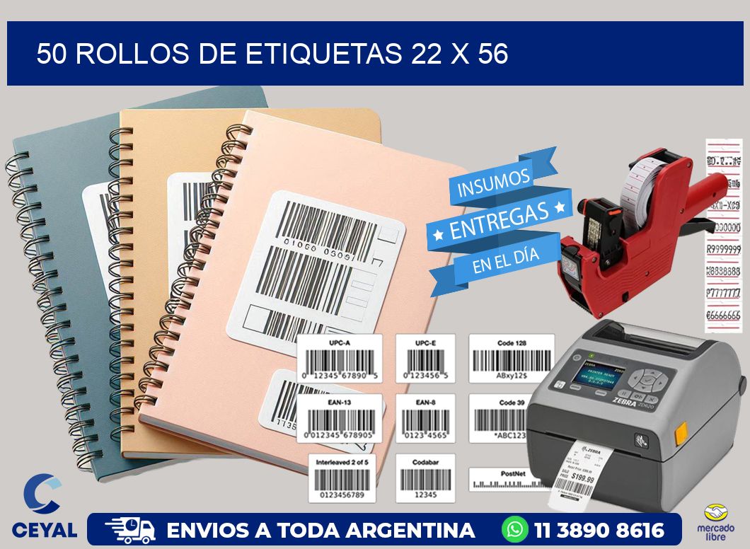 50 ROLLOS DE ETIQUETAS 22 x 56