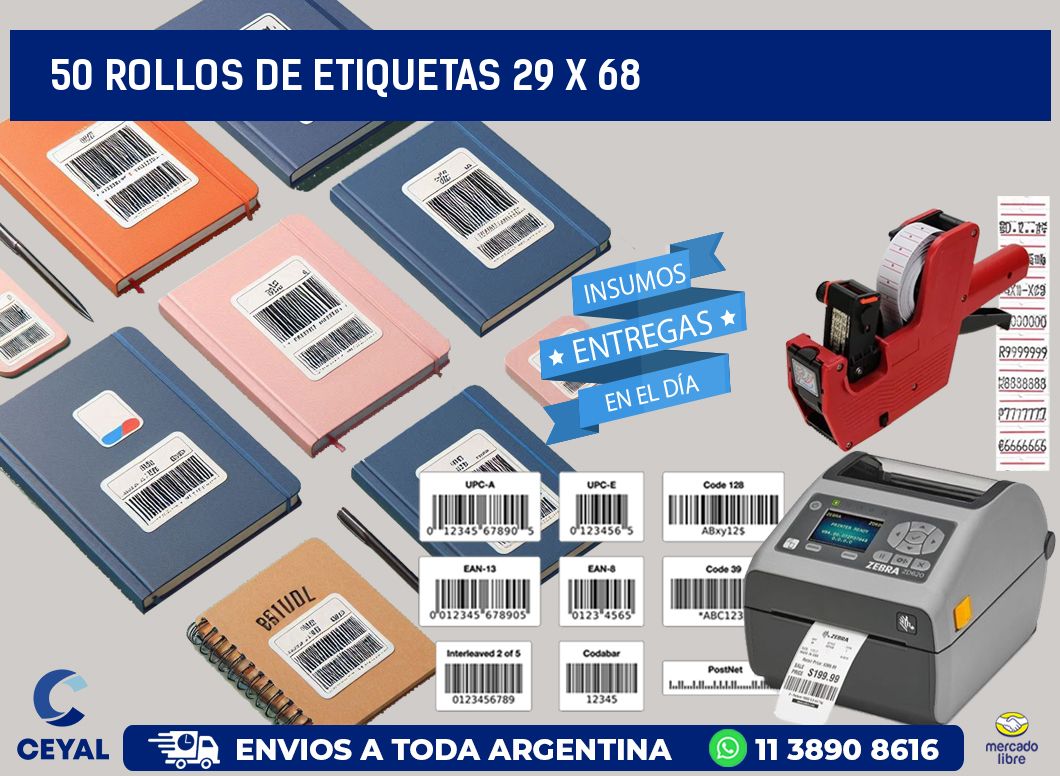 50 ROLLOS DE ETIQUETAS 29 x 68
