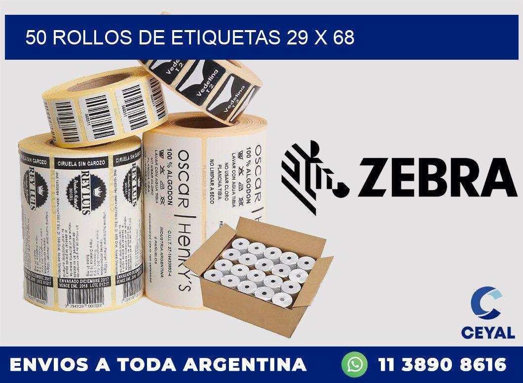 50 ROLLOS DE ETIQUETAS 29 x 68