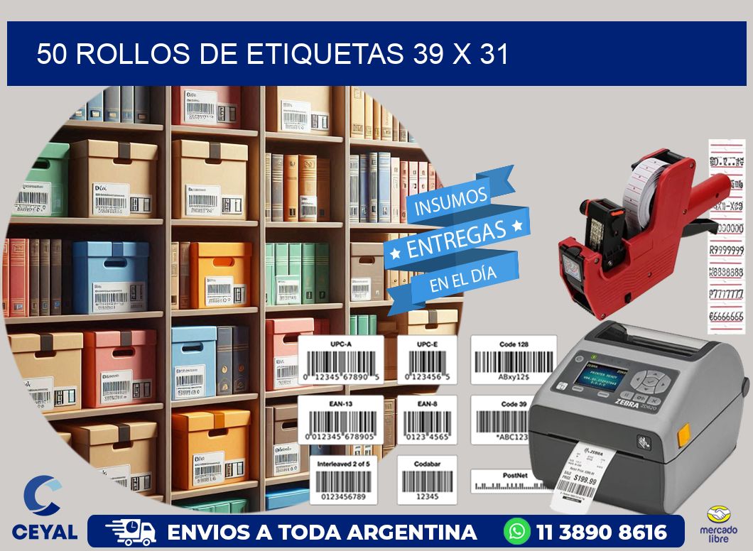 50 ROLLOS DE ETIQUETAS 39 x 31