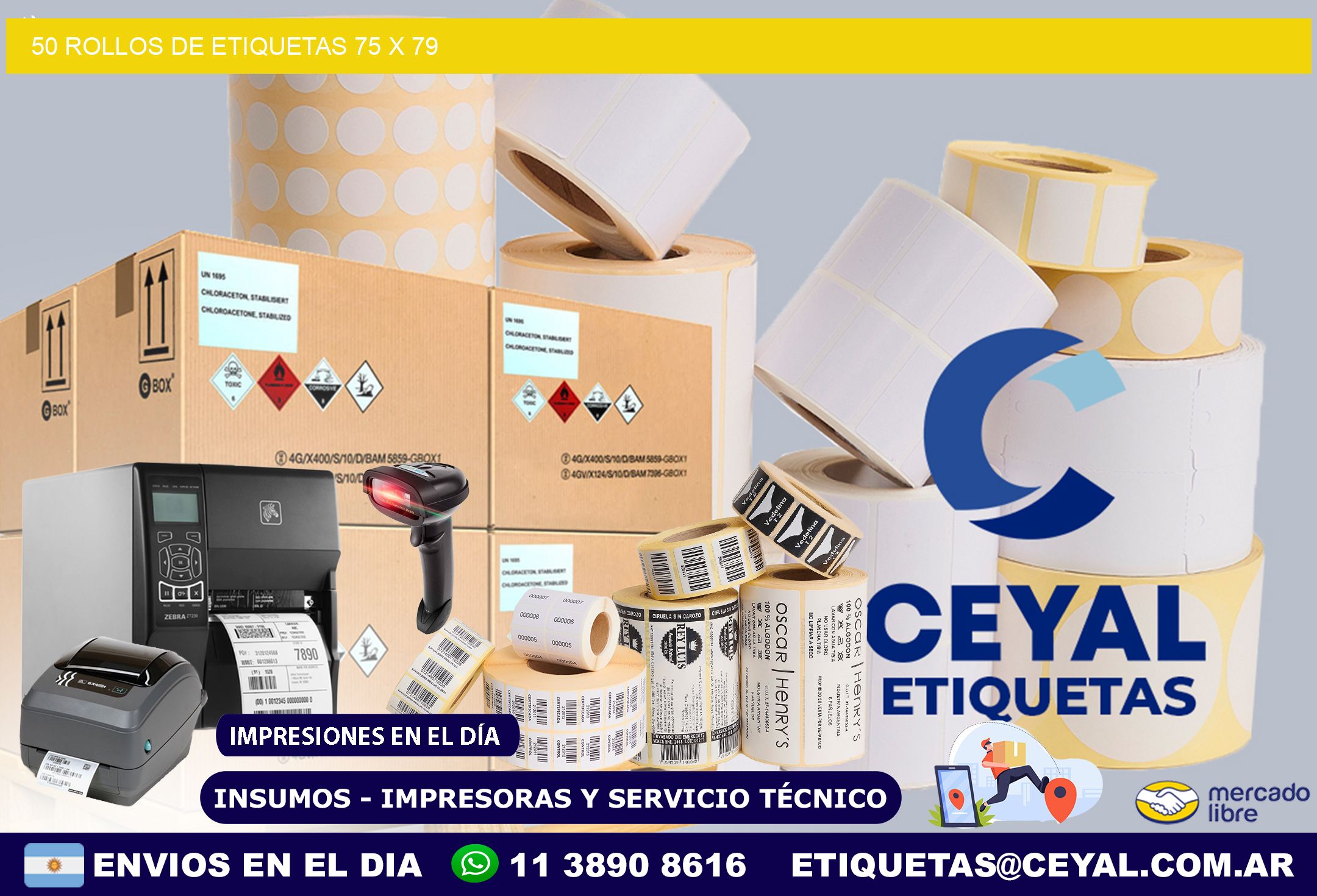 50 ROLLOS DE ETIQUETAS 75 x 79