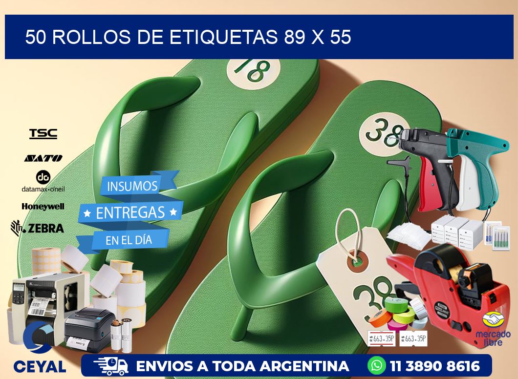 50 ROLLOS DE ETIQUETAS 89 x 55