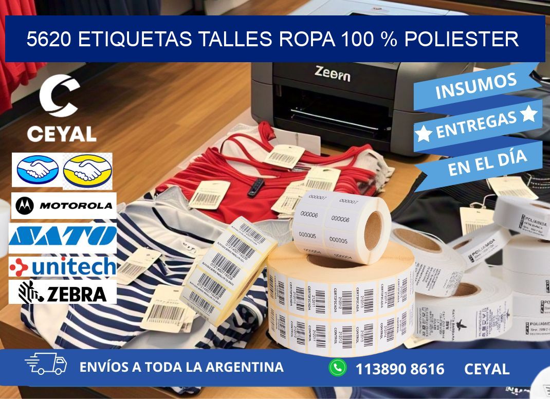 5620 ETIQUETAS TALLES ROPA 100 % POLIESTER