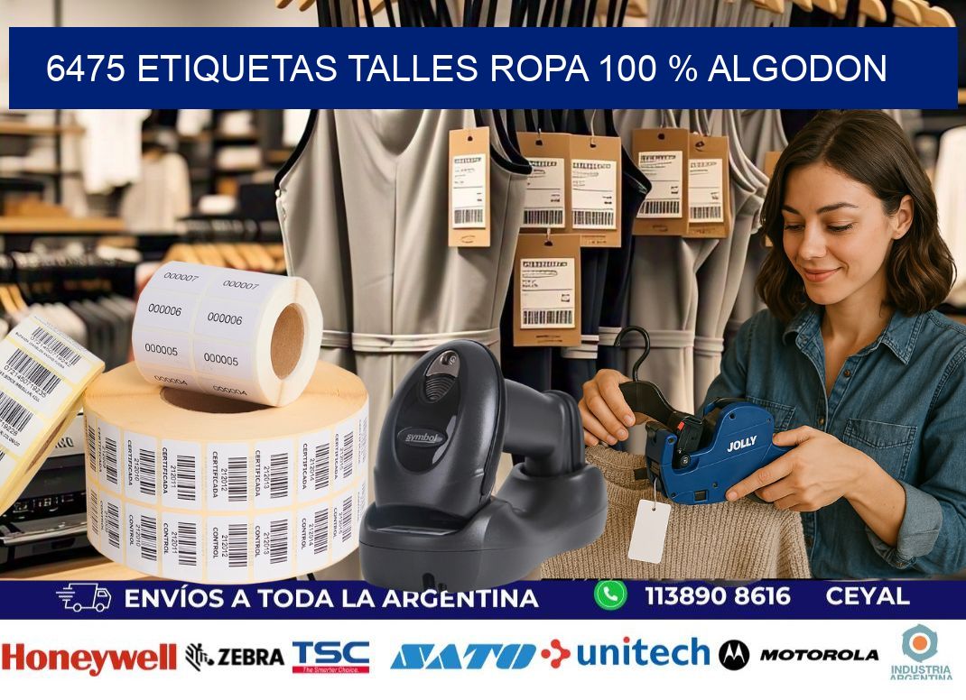 6475 ETIQUETAS TALLES ROPA 100 % ALGODON