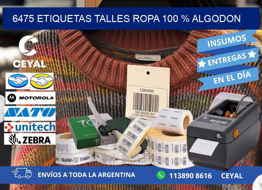 6475 ETIQUETAS TALLES ROPA 100 % ALGODON