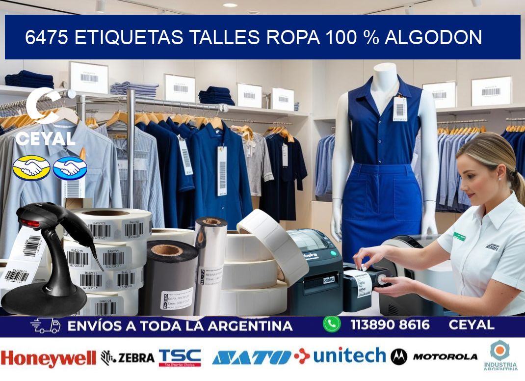 6475 ETIQUETAS TALLES ROPA 100 % ALGODON