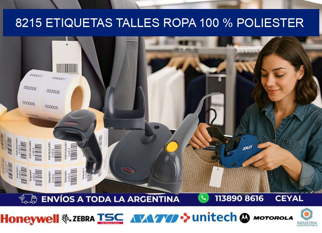 8215 ETIQUETAS TALLES ROPA 100 % POLIESTER
