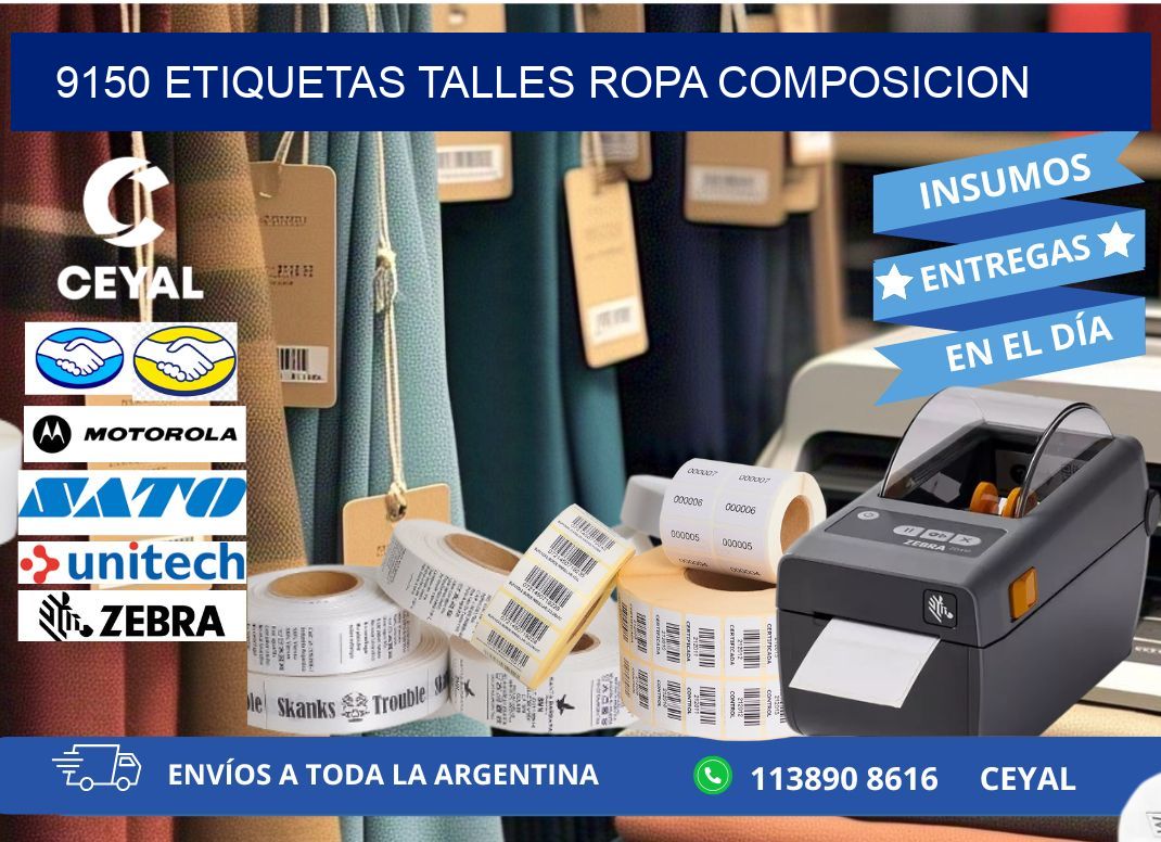 9150 ETIQUETAS TALLES ROPA COMPOSICION