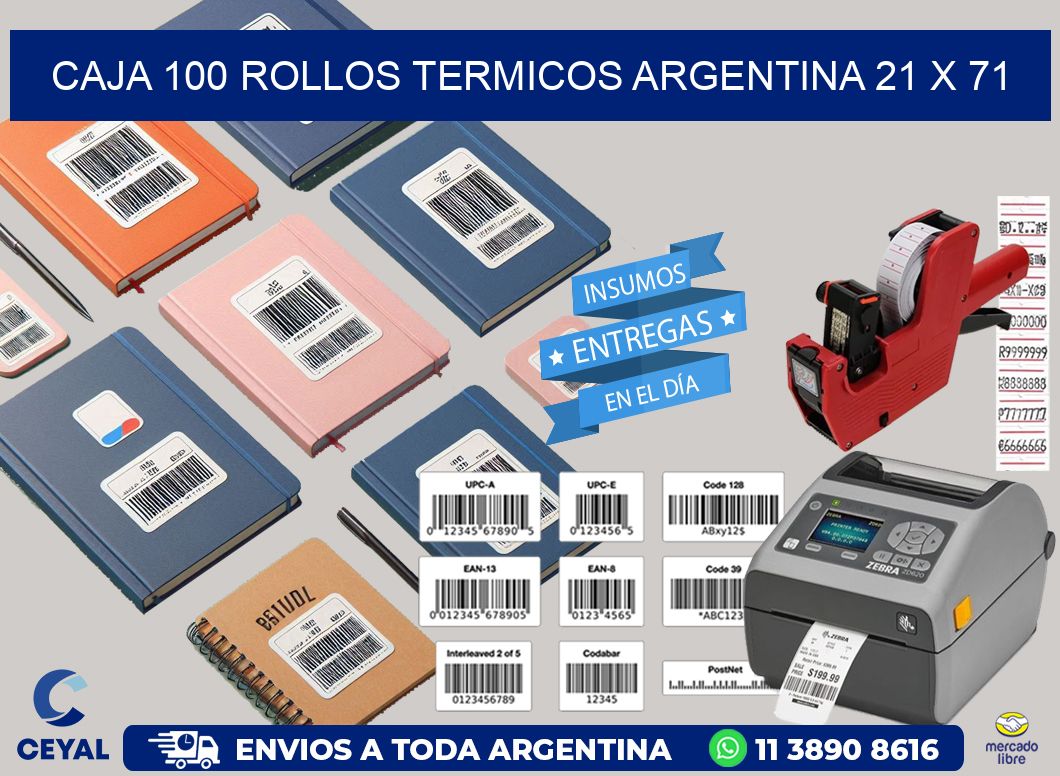 CAJA 100 ROLLOS TERMICOS ARGENTINA 21 x 71