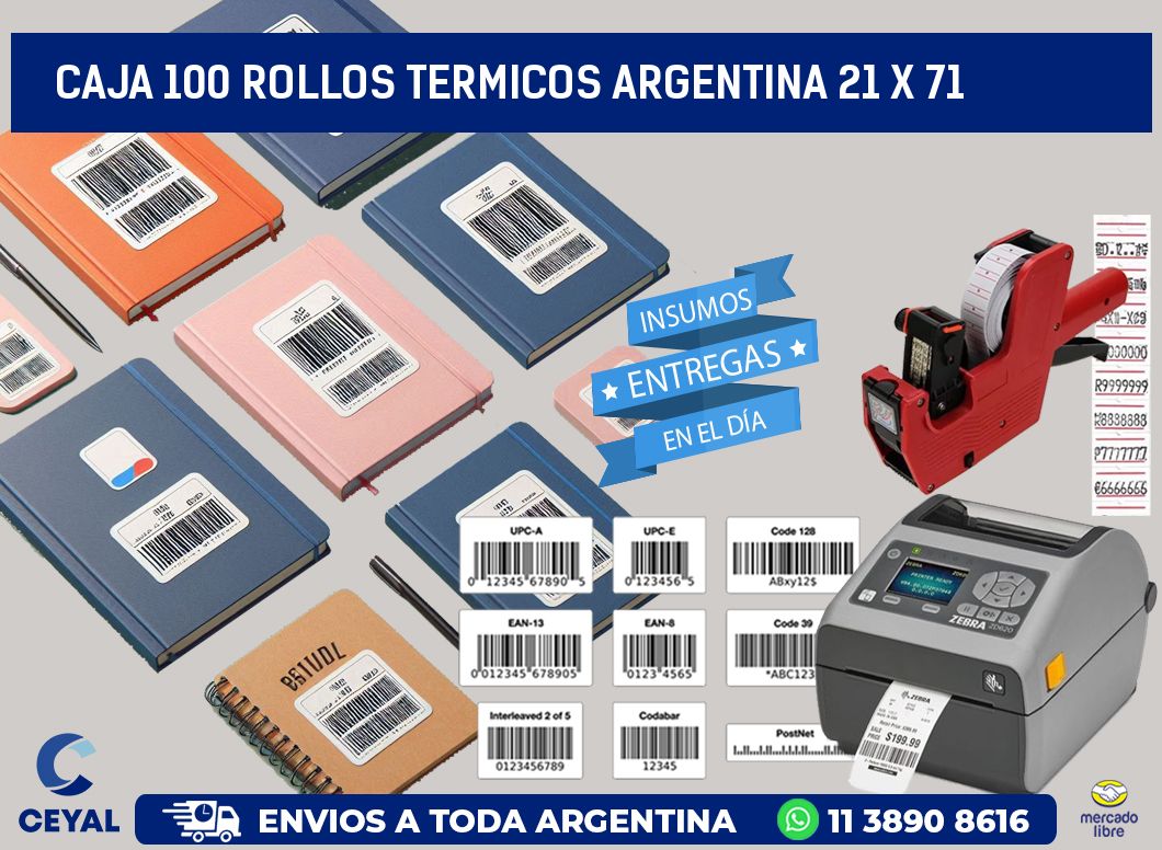 CAJA 100 ROLLOS TERMICOS ARGENTINA 21 x 71