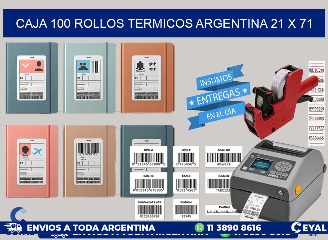 CAJA 100 ROLLOS TERMICOS ARGENTINA 21 x 71