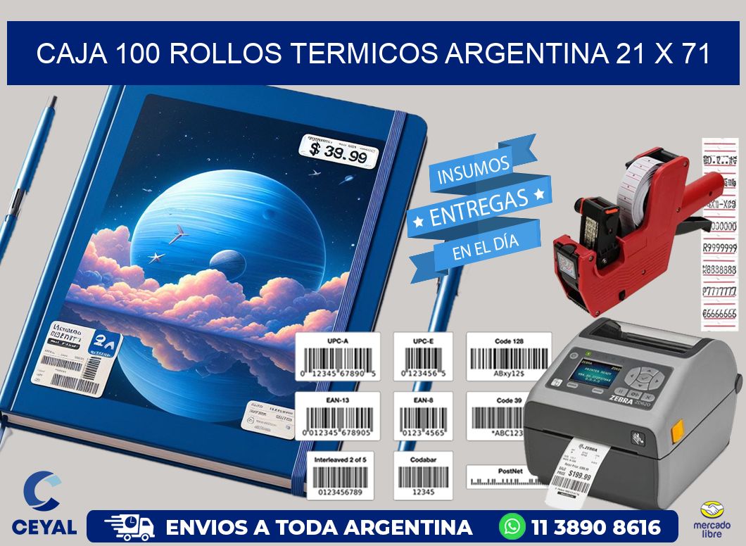CAJA 100 ROLLOS TERMICOS ARGENTINA 21 x 71