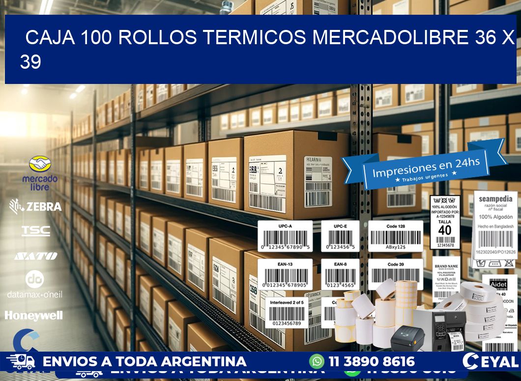 CAJA 100 ROLLOS TERMICOS MERCADOLIBRE 36 x 39