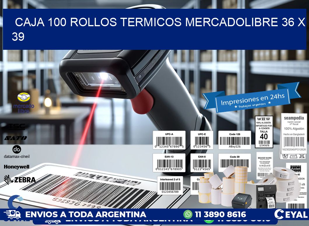 CAJA 100 ROLLOS TERMICOS MERCADOLIBRE 36 x 39