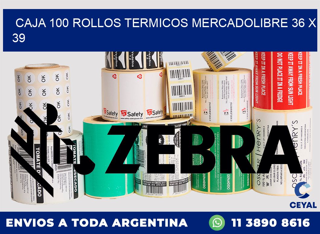 CAJA 100 ROLLOS TERMICOS MERCADOLIBRE 36 x 39